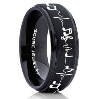 Music Ring, Music Heartbeat Ring, Music Sheet Ring, Music Jewelry, Piano Ring, Black Tungsten Ring, Black Ring, Black Wedding Band, Treble Clef Note Ring, Music Notes Ring