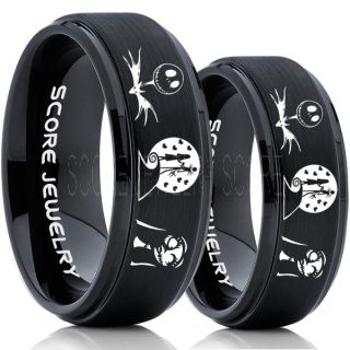 Jack and Sally Rings, Jack and Sally Wedding Bands, Black Tungsten Rings, Black Tungsten Wedding Bands, Jack and Sally Wedding Rings