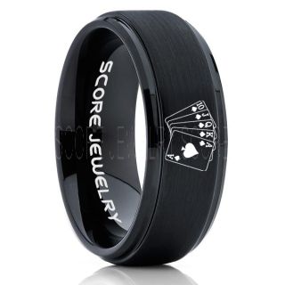 Royal Flush Ring, Ace of Spades Royal Flush Card Suit Ring, Texas Holdem Poker Ring, Poker Ring, Ace of Spades Ring, Poker Jewelry, Casino Ring, Joker Ring, Poker Wedding Ring, Black Tungsten Ring