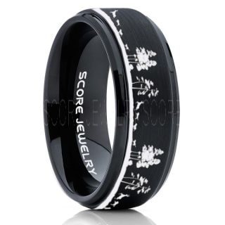 Wolves Hunting Deer Ring, Deer Hunting Ring, Elk Hunting Ring, Deer Hunting Tungsten Ring, Wolves Hunting Deer Scene Ring, Crossbow Deer Ring, Elk in Forest Scene Ring, Deer Jewelry, Black Tungsten Wedding Band