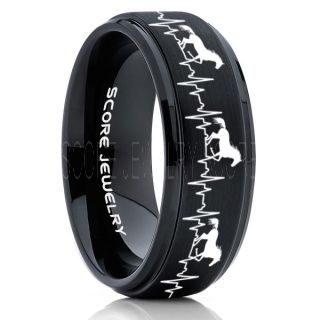 Mustang Ring, Horse Ring, Mustang Heartbeat Ring, Equestrian Ring, Horse Lovers Ring, Western Ring, Cowboys Ring, Black Tungsten Ring, Black Wedding Band, Horse Wedding Ring
