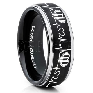 Music Ring, Music Heartbeat Ring, Music Sheet Ring, Music Jewelry, Piano Ring, Black Tungsten Ring, Black Ring, Black Wedding Band, Treble Clef Note Ring, Music Notes Ring