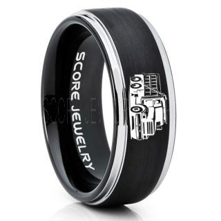 Dump Truck Ring, Truck Driver Ring, Trucker Ring, Black Tungsten Ring, Trucker Jewelry, Truck Driver Wedding Band, Black Tungsten Band, Black Wedding Ring