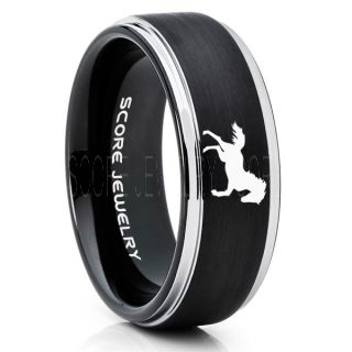 Mustang Ring, Horse Ring, Mustang Band, Equestrian Ring, Horse Lovers Ring, Western Ring, Cowboys Ring, Black Tungsten Ring, Black Wedding Band, Horse Wedding Ring