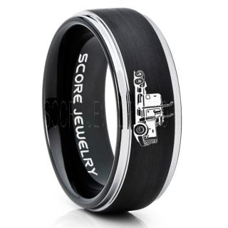 Truck Driver Ring, Trucker Ring, Black Tungsten Ring, Trucker Jewelry, Truck Driver Wedding Band, Black Tungsten Band, Black Wedding Ring