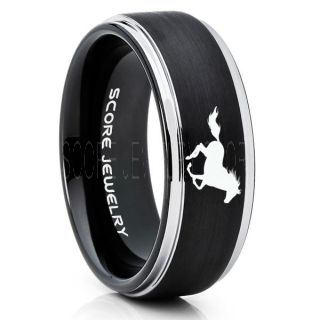 Mustang Ring, Horse Ring, Mustang Band, Equestrian Ring, Horse Lovers Ring, Western Ring, Cowboys Ring, Black Tungsten Ring, Black Wedding Band, Horse Wedding Ring