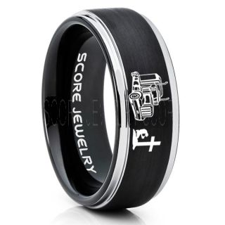 Truck Driver Ring, Trucker Ring, Praying Cowboy Ring, Black Tungsten Ring, Trucker Jewelry, Truck Driver Wedding Band, Black Tungsten Band, Black Wedding Ring