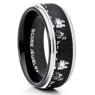Wolves Hunting Deer Ring, Deer Hunting Ring, Elk Hunting Ring, Deer Hunting Tungsten Ring, Wolves Hunting Deer Scene Ring, Crossbow Deer Ring, Elk in Forest Scene Ring, Deer Jewelry, Black Tungsten Wedding Band
