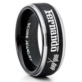 Auto Racing Ring, Ferrari Ring, Personalize with Custom Name, Racing Ring, Racing Wedding Band, Auto Racing Wedding Ring, Black Tungsten Band, Black Wedding Ring