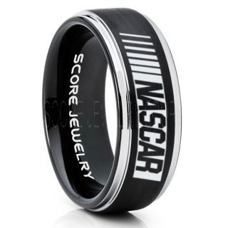 NASCAR Ring, NASCAR Jewelry, Racing Ring, Racing Flag Ring, Checkered Flag Ring, Chequered Flag Ring, Black Tungsten Ring, Car Racing Ring, Black Wedding Band, Black Tungsten Ring