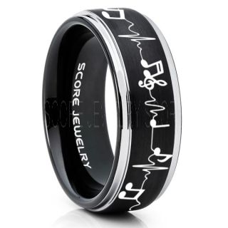 Music Ring, Music Heartbeat Ring, Music Sheet Ring, Music Jewelry, Piano Ring, Black Tungsten Ring, Black Ring, Black Wedding Band, Treble Clef Note Ring, Music Notes Ring