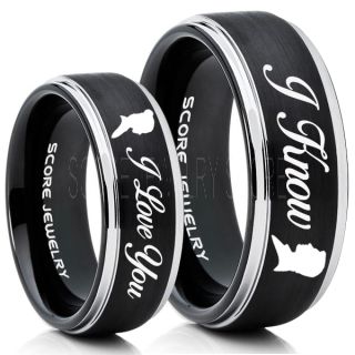 I Love You I Know Rings, 2 Piece Couple Set Star Wars Rings, Star Wars Wedding Bands, Matching I Love You I Know Rings, Black Wedding Rings, Black Tungsten Bands, Star Wars Wedding Bands