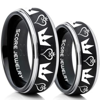 Kingdom Hearts Rings, 2 Piece Couple Kingdom Hearts Rings, Kingdom Hearts Jewelry, Kingdom Hearts Wedding Rings, Kingdom Hearts Wedding Bands, Kingdom Hearts Black Rings, Black Tungsten Wedding Bands