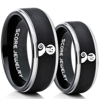 Jack and Sally Rings, Jack and Sally Wedding Bands, Black Tungsten Rings, Black Tungsten Wedding Bands, Jack and Sally Wedding Rings