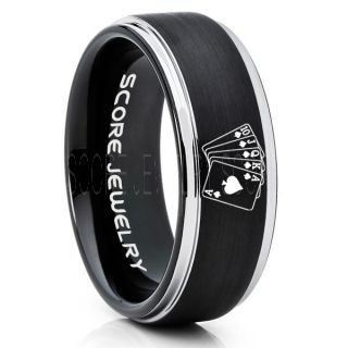 Royal Flush Ring, Ace of Spades Royal Flush Card Suit Ring, Texas Holdem Poker Ring, Poker Ring, Ace of Spades Ring, Poker Jewelry, Casino Ring, Joker Ring, Poker Wedding Ring, Black Tungsten Ring