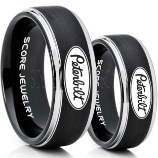 Peterbilt Rings, Peterbilt Jewelry, 2 Piece Couple Set Black Tungsten Rings, Trucker Rings, Truck Driver Rings, Driver Rings, Black Tungsten Wedding Bands