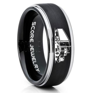 Truck Driver Ring, Trucker Ring, Black Tungsten Ring, Trucker Jewelry, Truck Driver Wedding Band, Black Tungsten Band, Black Wedding Ring