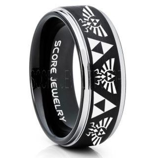 Legend of Zelda Ring, Zelda Triforce Ring, Black Zelda Wedding Ring, Black Tungsten Zelda Wedding Band, Black Tungsten Ring, Black Wedding Band, Gamer Ring