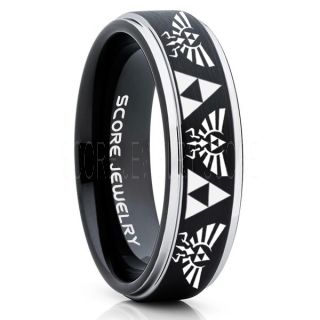Legend of Zelda Ring, Zelda Triforce Ring, Black Zelda Wedding Ring, Black Tungsten Zelda Wedding Band, Black Tungsten Ring, Black Wedding Band, Gamer Ring