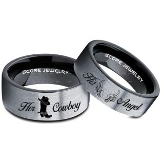 2 Piece Couple Set Cowboy and Angel Rings, Cowboys Rings, Angel Ring, Cowboy and Cowgirl Ring, Cowboys Wedding Ring, Western Ring, Western Cowboys Ring