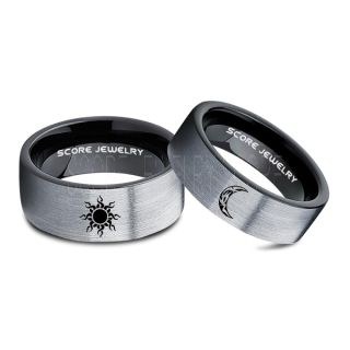 2 Piece Couple Tribal Sun and Moon Rings, Sun and Moon Wedding Bands, Tribal Sun and Moon Rings, Black Tungsten Bands, Sun and Moon Wedding Bands