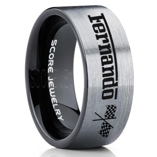 Auto Racing Ring, Ferrari Ring, Personalize with Custom Name, Racing Ring, Racing Wedding Band, Auto Racing Wedding Ring, Silver Tungsten Band, Silver Wedding Ring