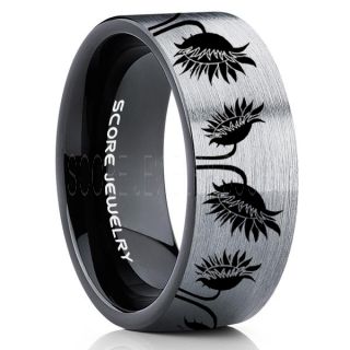 Sunflower Ring, Sunflower Jewelry, Sunflower Wedding Ring, Sunflower Wedding Band, Black Tungsten Ring, Black Wedding Band, Black Wedding Ring