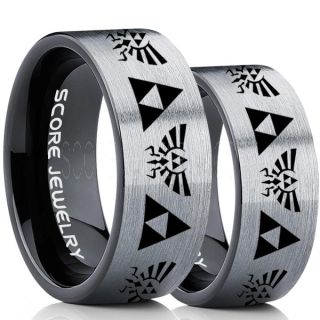 Zelda Ring, Gamer Ring, 2 Piece Couple Set Legend of Zelda Rings, Zelda Wedding Rings, Zelda Wedding Bands, Silver Tungsten Rings, Silver Wedding Bands