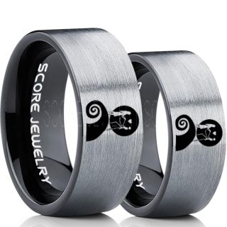 Jack and Sally Rings, Jack and Sally Wedding Bands, Silver Tungsten Rings, Silver Tungsten Wedding Bands, Jack and Sally Wedding Rings