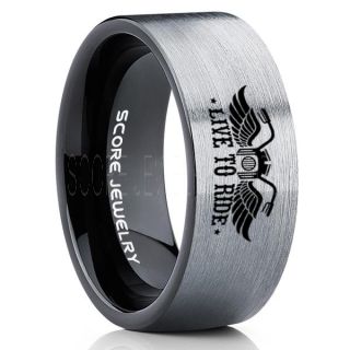 Live To Ride Ring, Live To Ride Wedding Ring, Motorcycle Ring, Live To Ride Wedding Band, Live To Ride Jewelry, Biker Ring, Biker Tungsten Wedding Ring, Silver Tungsten Rings