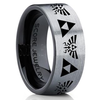 Legend of Zelda Ring, Zelda Triforce Ring, Black Zelda Wedding Ring, Black Tungsten Zelda Wedding Band, Black Tungsten Ring, Black Wedding Band, Gamer Ring