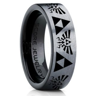 Legend of Zelda Ring, Zelda Triforce Ring, Black Zelda Wedding Ring, Black Tungsten Zelda Wedding Band, Black Tungsten Ring, Black Wedding Band, Gamer Ring
