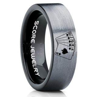 Royal Flush Ring, Ace of Spades Royal Flush Card Suit Ring, Texas Holdem Poker Ring, Poker Ring, Ace of Spades Ring, Poker Jewelry, Casino Ring, Joker Ring, Poker Wedding Ring, Silver Tungsten Ring