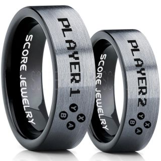 Gamer Rings, Couple Ring Set, Player 1 Player 2 Rings, Controller Rings, Silver Gamer Wedding Rings, Silver Tungsten Gamer Wedding Bands, Silver Tungsten Rings, Silver Wedding Bands, Gamer Jewelry