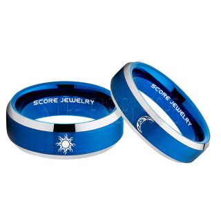 2 Piece Couple Tribal Sun and Moon Rings, Sun and Moon Wedding Bands, Tribal Sun and Moon Rings, Blue Tungsten Bands, Sun and Moon Wedding Bands