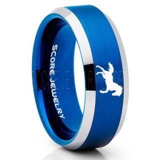 Mustang Ring, Horse Ring, Mustang Band, Equestrian Ring, Horse Lovers Ring, Western Ring, Cowboys Ring, Blue Tungsten Ring, Blue Wedding Band, Horse Wedding Ring