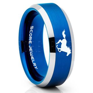 Mustang Ring, Horse Ring, Mustang Band, Equestrian Ring, Horse Lovers Ring, Western Ring, Cowboys Ring, Blue Tungsten Ring, Blue Wedding Band, Horse Wedding Ring