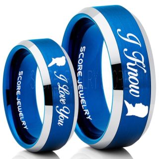 I Love You I Know Rings, 2 Piece Couple Set Star Wars Rings, Star Wars Wedding Bands, Matching I Love You I Know Rings, Blue Wedding Rings, Blue Tungsten Bands, Star Wars Wedding Bands