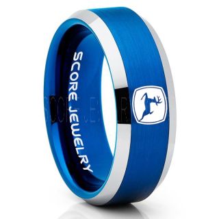 John Deere Ring, Farmer Ring, Agriculture Ring, Construction Machinery Ring, John Deere Jewelry, John Deere Machinery Ring, Farmer Tungsten Wedding Ring, Blue Tungsten Ring