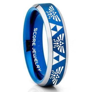 Legend of Zelda Ring, Zelda Triforce Ring, Blue Zelda Wedding Ring, Blue Tungsten Zelda Wedding Band, Blue Tungsten Ring, Blue Wedding Band, Gamer Ring