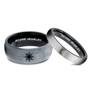2 Piece Couple Tribal Sun and Moon Rings, Sun and Moon Wedding Bands, Tribal Sun and Moon Rings, Black Tungsten Bands, Sun and Moon Wedding Bands