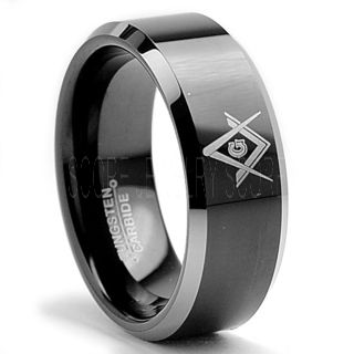 Freemason Ring, Freemason Jewelry, Freemasonry Jewelry, Black Tungsten Band, Black Tungsten Wedding Band, Freemasonry Ring, Square and Compasses Tungsten Ring