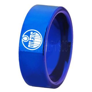 Oilers Ring, Hockey Ring, Hockey Jewelry, Oilers Jewelry, Blue Tungsten Ring, Blue Ring, Blue Wedding Band, Blue Wedding Ring