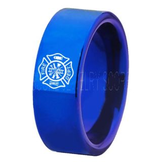 Fire Department Ring, Fireman Ring, Fireman Jewelry, Blue Tungsten Band, Blue Tungsten Wedding Band, Firefighter Ring, Fire Department Tungsten Ring