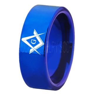 Freemason Ring, Freemason Jewelry, Freemasonry Jewelry, Blue Tungsten Band, Blue Tungsten Wedding Band, Freemasonry Ring, Square and Compasses Tungsten Ring