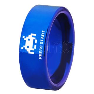Player 1 Player 2 Rings, Retro Gamer Rings, Gamer Rings, Space Invaders Rings, Atari Rings, Nintendo Rings, Blue Tungsten Rings, Blue Wedding Bands