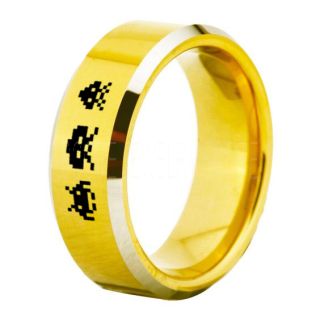 Player 1 Player 2 Rings, Retro Gamer Rings, Gamer Rings, Space Invaders Rings, Atari Rings, Nintendo Rings, Yellow Gold Tungsten Rings, Yellow Gold Wedding Bands