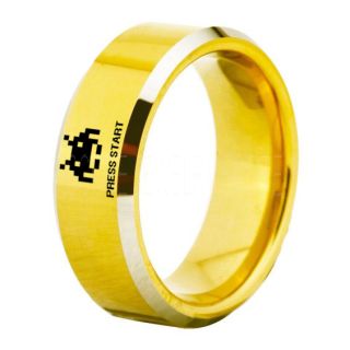 Player 1 Player 2 Rings, Retro Gamer Rings, Gamer Rings, Space Invaders Rings, Atari Rings, Nintendo Rings, Yellow Gold Tungsten Rings, Yellow Gold Wedding Bands