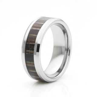 8mm or 6mm Tungsten Band with Genuine Russian Black Oak Inlay Tungsten Wood Ring