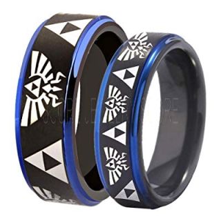 Zelda Ring, Gamer Ring, 2 Piece Couple Set Legend of Zelda Rings, Zelda Wedding Rings, Zelda Wedding Bands, Black Tungsten Rings, Black Wedding Bands